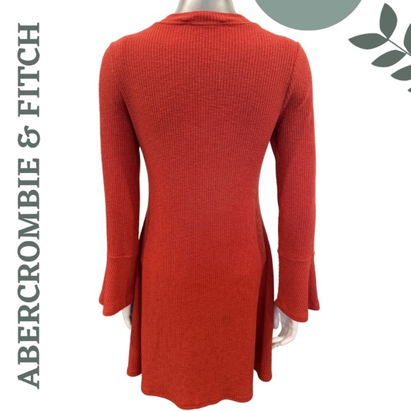 🛍️3/$40 A&F Long Sleeve Sweater Dress Bell Cuffs Fit & Flare Rust Orange Medium - Picture 3 of 6